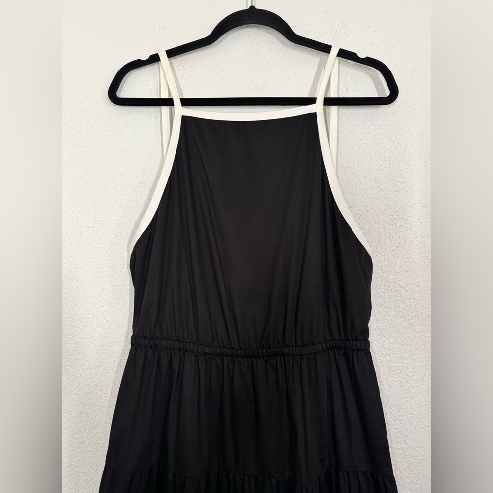Alice + Olivia Tiered Two Tone Open Back Square Neck Midi Dress Black White 10 - Picture 3 of 6